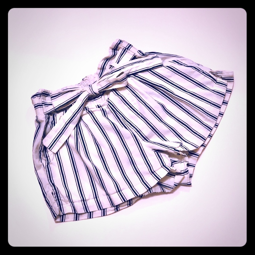 White and Navy Striped Cotton Shorts